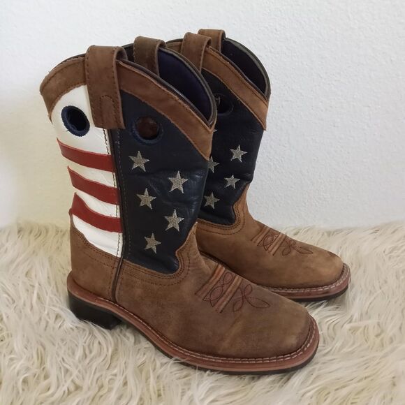 CODY JAMES Leather Western USA Flag Boots Red White Blue Square Toe Child SZ 1 D - Picture 2 of 8